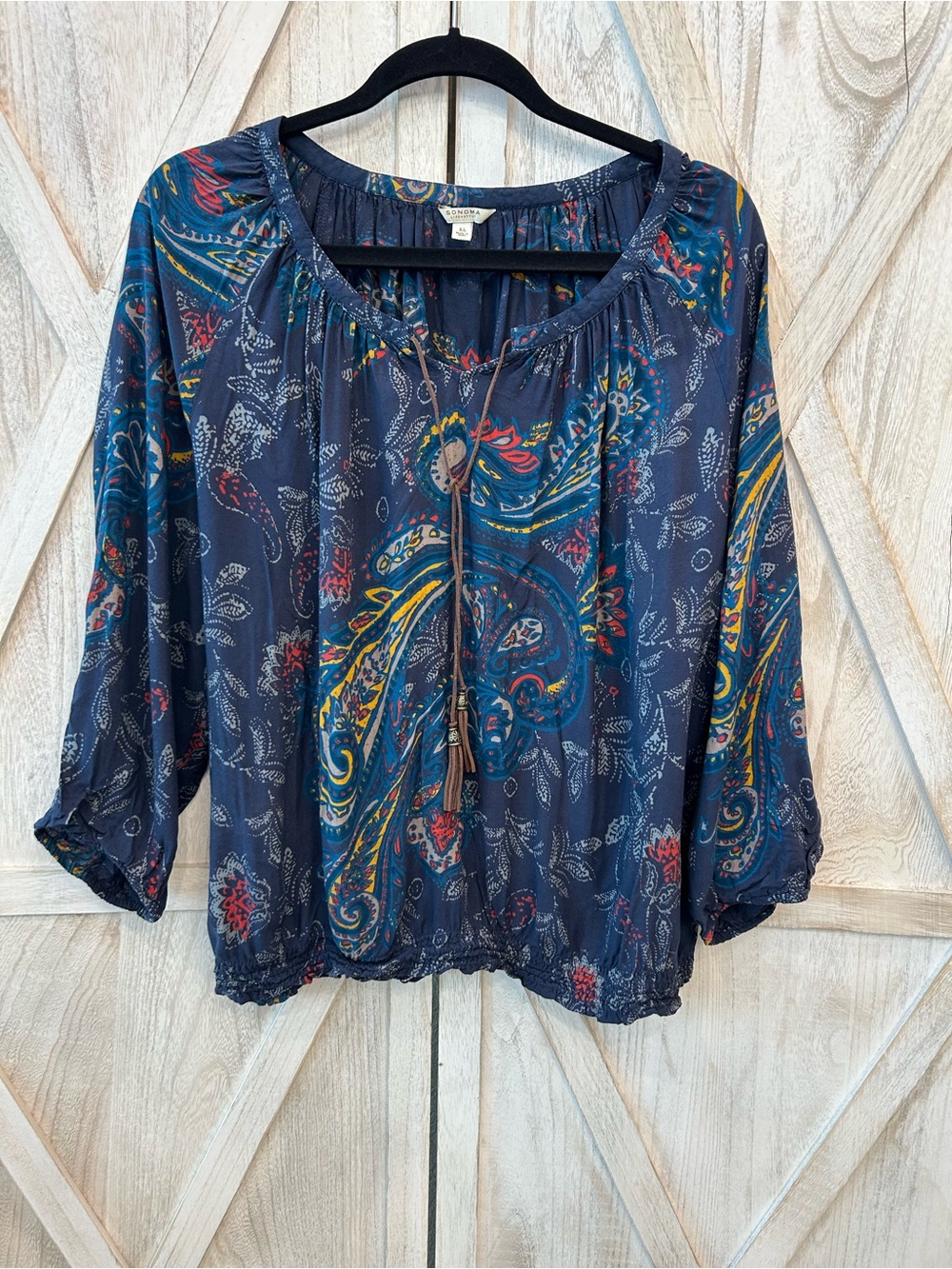 Sonoma Navy Paisley Peasant Blouse